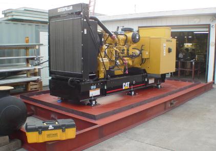 Caterpillar 350 kw standby generator being build upon a secondary contained base skid.
