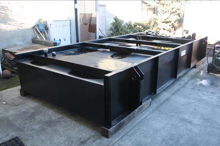 UL 2085 listed emergency generator base tank as received from the supplier. The engine skid and acoustical housing will be built on top of this base.