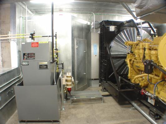1100 kW Caterpillar 3512B emergency standby diesel generator with double contained UL listed EC&A daytank.
