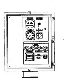 Outline sketch---Generator tap box support circuits assembly with volt meter and rotation meter- this allows quick and easy confirmation that an installed portable generator is the proper phase rotation and voltage level as the connected building.